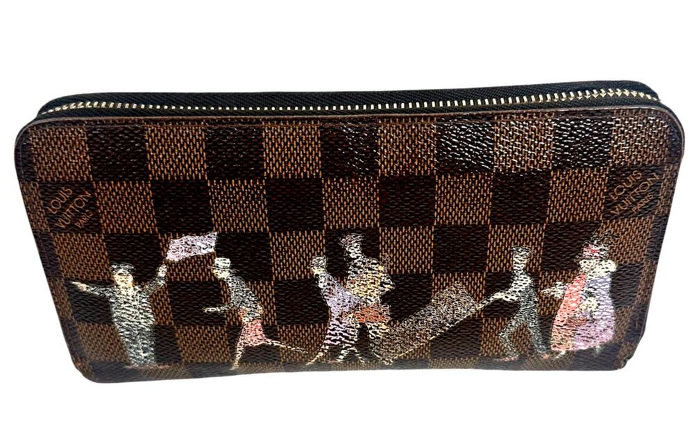 Authentic Louis Vuitton Damier Ebene Sarah Wallet ~ Lilac Leather Interior ~